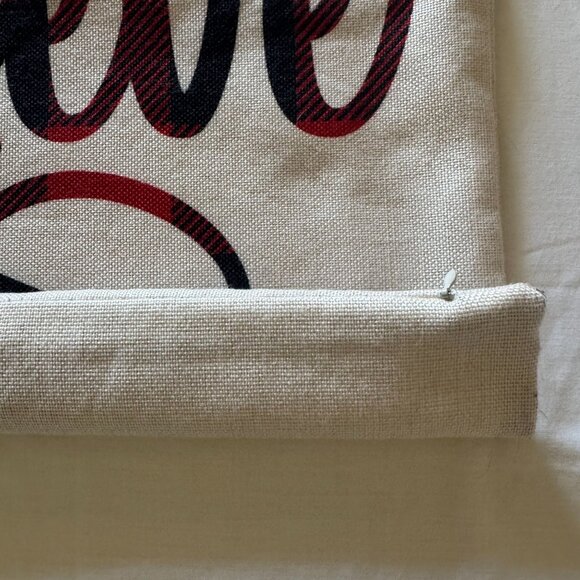 Plaid Red & Black Holiday Believe Pillow Cover 18.5" Square With Hidden Zipper - Picture 3 of 6